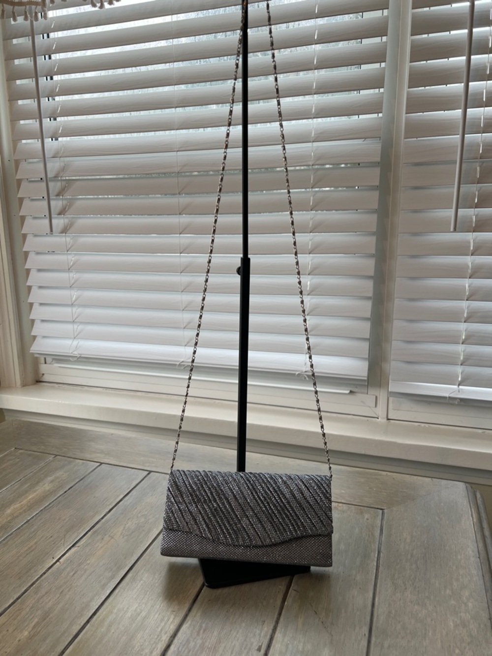 Silver Sparkle Evening Clutch with Chain Strap